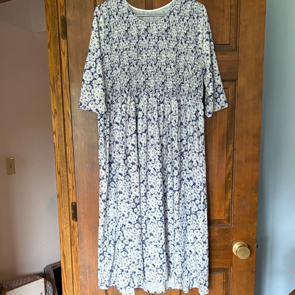 Floral Maxi Dress in Blue and White